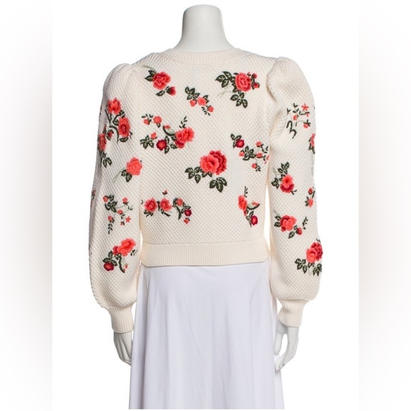 ALICE + OLIVIA Kitty Floral Embroidered Puff Sleeve Wool Cardigan Size Med NWT - Picture 10 of 11